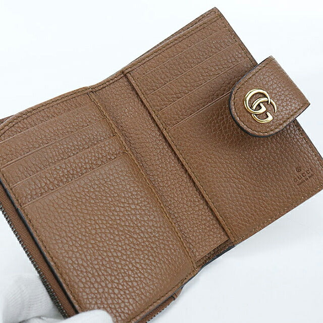 中古 グッチ 二つ折り財布 二折財布 コンパクト レディース GUCCI バンブー付き ダブルG ミディアム ウォレット レザー 739498 AABXM 2535 USDGU116623011