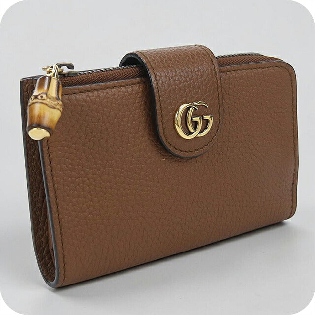 中古 グッチ 二つ折り財布 二折財布 コンパクト レディース GUCCI バンブー付き ダブルG ミディアム ウォレット レザー 739498 AABXM 2535 USDGU116623011