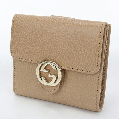 中古 グッチ 二つ折り財布 二折財布 コンパクト レディース ブランド GUCCI インターロッキングG Wホック レザー 615525 ベージュ USDGU116852011