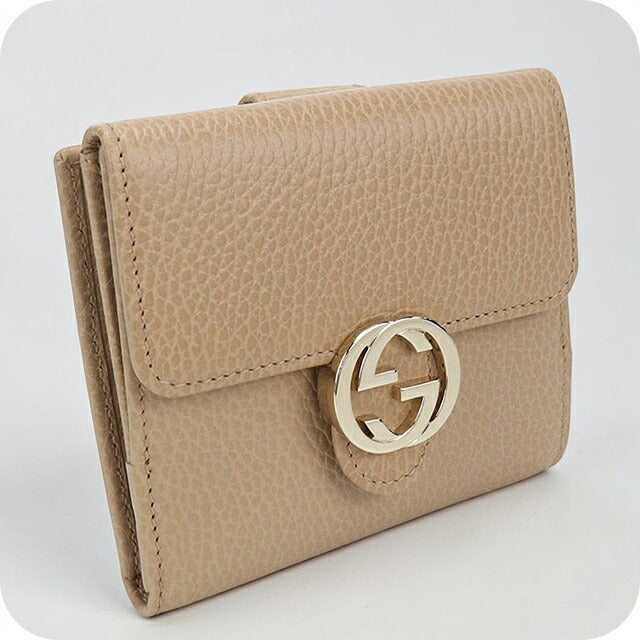 中古 グッチ 二つ折り財布 二折財布 コンパクト レディース ブランド GUCCI インターロッキングG Wホック レザー 615525 ベージュ USDGU116852011