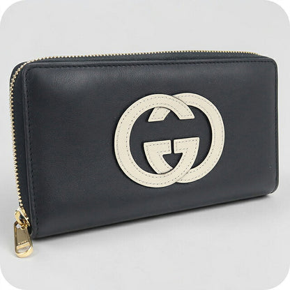 二手 Gucci 长钱包圆形拉链男女通用品牌 GUCCI 联锁 G 皮革 658839 黑色 USDGU117032011