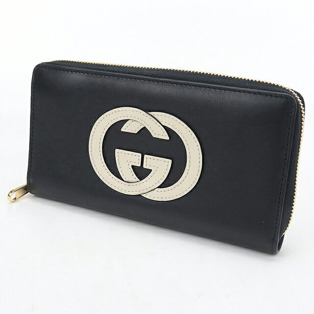 二手 Gucci 长钱包圆形拉链男女通用品牌 GUCCI 联锁 G 皮革 658839 黑色 USDGU117032011