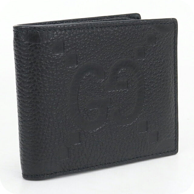 中古 グッチ 二つ折り財布 二折財布 コンパクト メンズ ブランド GUCCI ジャンボGG 二つ折りウォレット レザー 739475 ブラック USDGU117283011