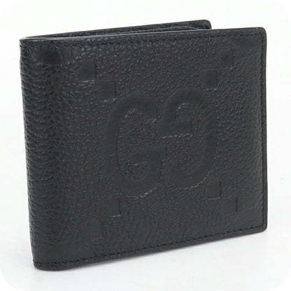 中古 グッチ 二つ折り財布 二折財布 コンパクト メンズ ブランド GUCCI ジャンボGG 二つ折りウォレット レザー 739475 ブラック USDGU117283011