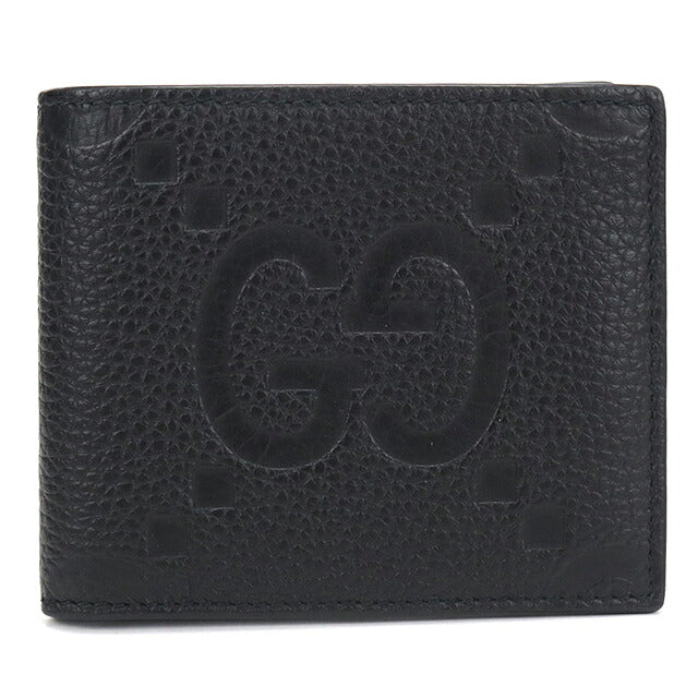中古 グッチ 二つ折り財布 二折財布 コンパクト メンズ ブランド GUCCI ジャンボGG 二つ折りウォレット レザー 739475 ブラック USDGU117283011