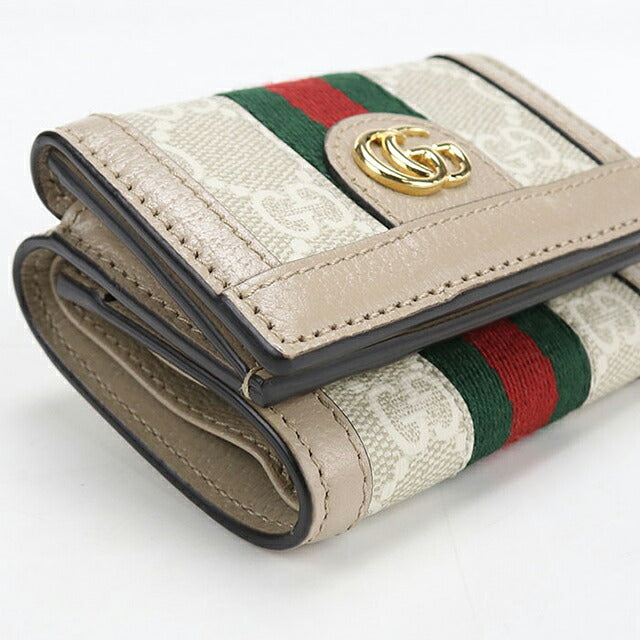 中古 グッチ 三つ折り財布 三折財布 コンパクト レディース ブランド GUCCI オフィディア  735099 ベージュ USDGU117554011