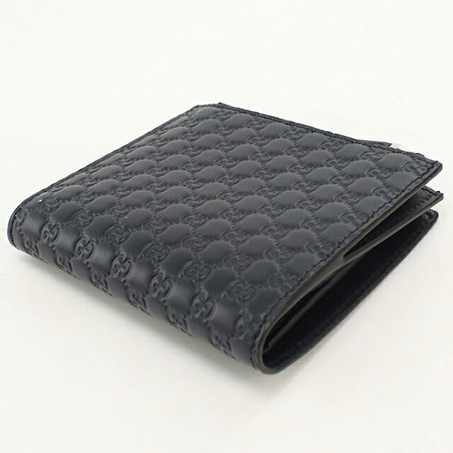 中古 グッチ 二つ折り財布 二折財布 コンパクト ユニセックス ブランド GUCCI マイクログッチシマ  レザー 544475 ネイビー USDGU117693011