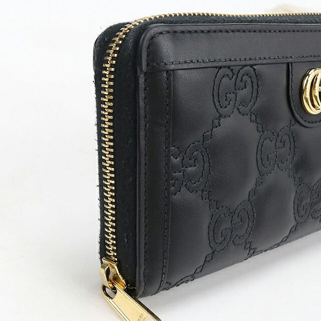 中古 グッチ 長財布ラウンドファスナー レディース ブランド GUCCI GGマトラッセ ジップアラウンドウォレット レザー 723784 ブラック USDGU117985011