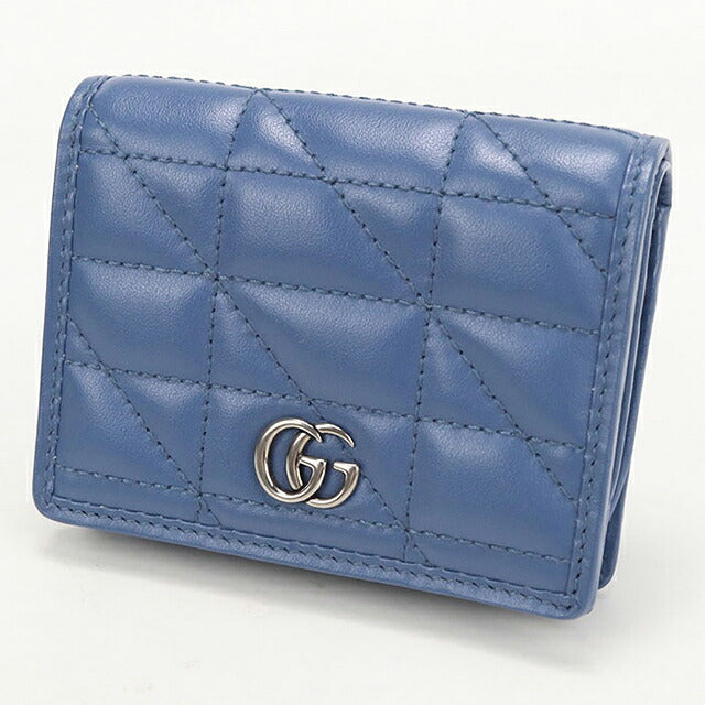 中古 グッチ 二つ折り財布 二折財布 コンパクト レディース ブランド GUCCI ダブルG スモールウォレット 466492 ブルー USDGU118230011