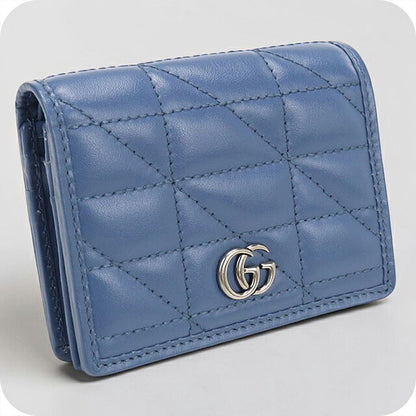 中古 グッチ 二つ折り財布 二折財布 コンパクト レディース ブランド GUCCI ダブルG スモールウォレット 466492 ブルー USDGU118230011