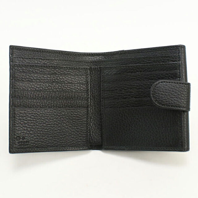 中古 グッチ 二つ折り財布 二折財布 コンパクト レディース ブランド GUCCI インターロッキングG Wホック レザー 615525 ブラック USDGU118267011