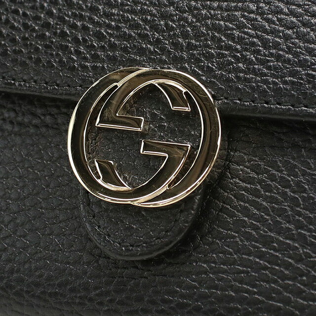 中古 グッチ 二つ折り財布 二折財布 コンパクト レディース ブランド GUCCI インターロッキングG Wホック レザー 615525 ブラック USDGU118267011