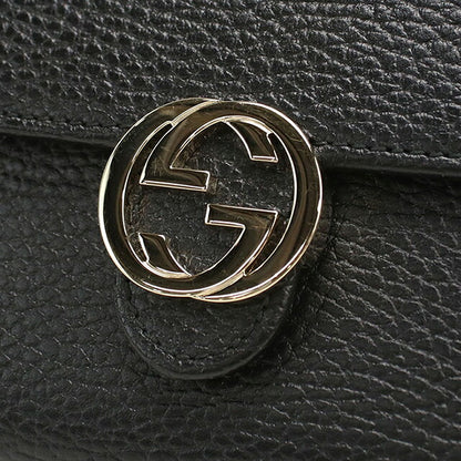 中古 グッチ 二つ折り財布 二折財布 コンパクト レディース ブランド GUCCI インターロッキングG Wホック レザー 615525 ブラック USDGU118267011