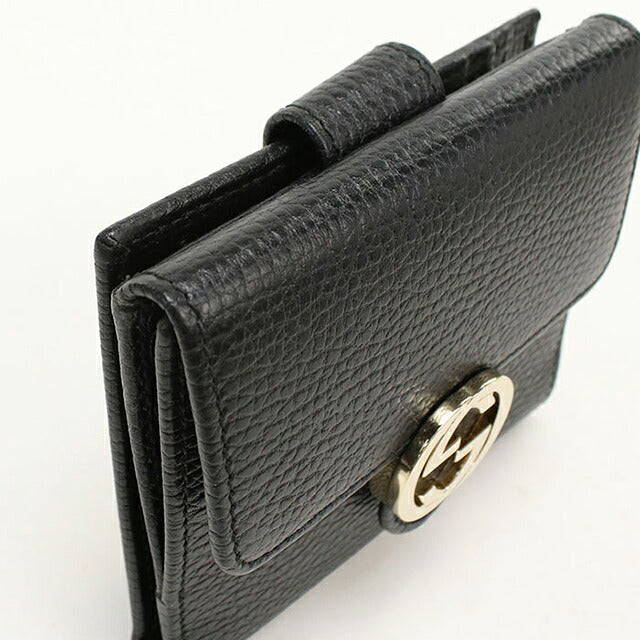 中古 グッチ 二つ折り財布 二折財布 コンパクト レディース ブランド GUCCI インターロッキングG Wホック レザー 615525 ブラック USDGU118267011
