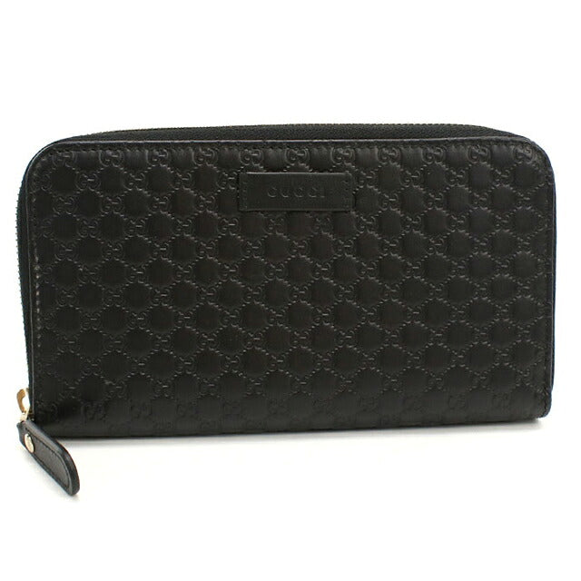 中古 グッチ 長財布ラウンドファスナー レディース ブランド GUCCI マイクログッチシマ  レザー 449891 ブラック USDGU118270011