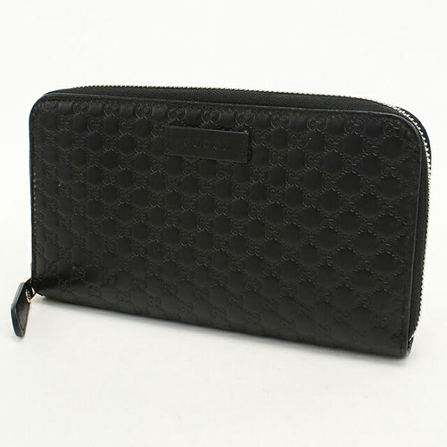 中古 グッチ 長財布ラウンドファスナー レディース ブランド GUCCI マイクログッチシマ  レザー 449891 ブラック USDGU118270011