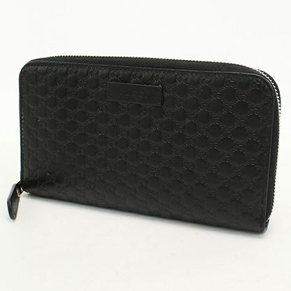中古 グッチ 長財布ラウンドファスナー レディース ブランド GUCCI マイクログッチシマ  レザー 449891 ブラック USDGU118270011