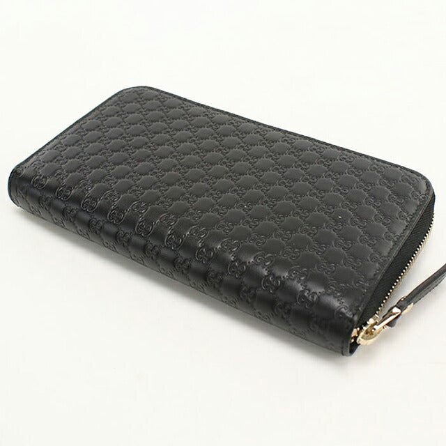 中古 グッチ 長財布ラウンドファスナー レディース ブランド GUCCI マイクログッチシマ  レザー 449891 ブラック USDGU118270011