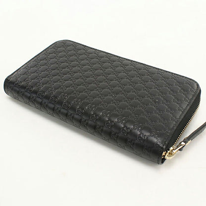 中古 グッチ 長財布ラウンドファスナー レディース ブランド GUCCI マイクログッチシマ  レザー 449891 ブラック USDGU118270011