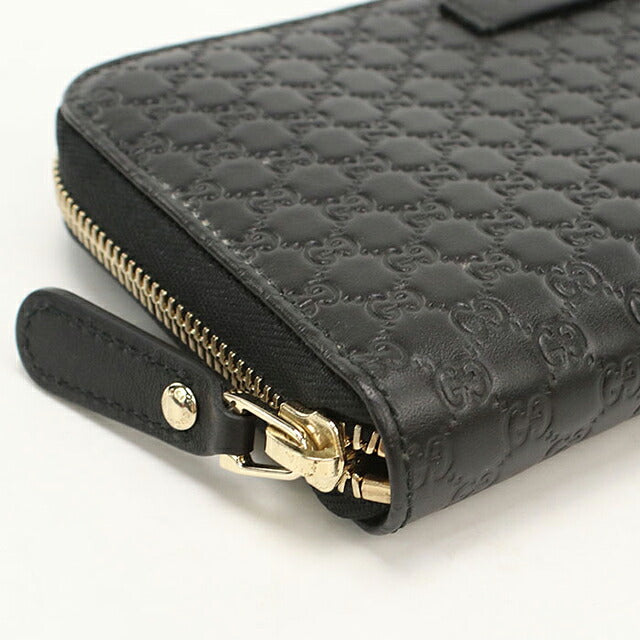 中古 グッチ 長財布ラウンドファスナー レディース ブランド GUCCI マイクログッチシマ  レザー 449891 ブラック USDGU118270011