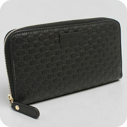 中古 グッチ 長財布ラウンドファスナー レディース ブランド GUCCI マイクログッチシマ  レザー 449891 ブラック USDGU118270011