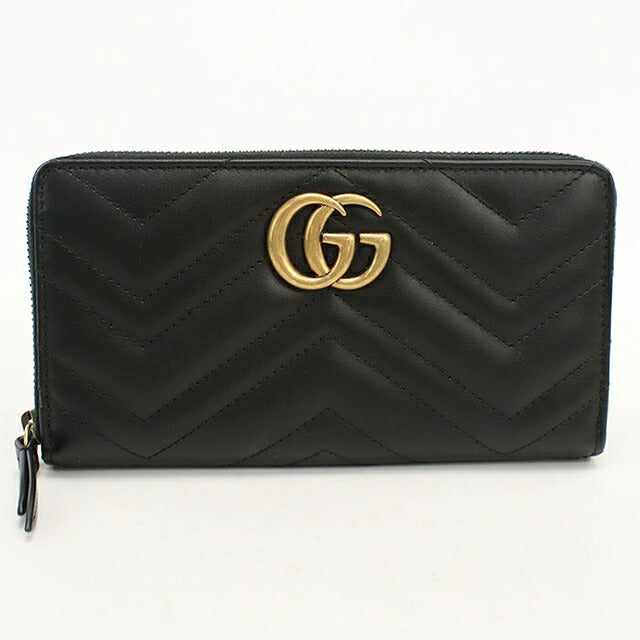 中古 グッチ 長財布ラウンドファスナー レディース ブランド GUCCI ダブルG  レザー 443123 ブラック USDGU118274011