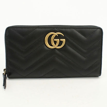 中古 グッチ 長財布ラウンドファスナー レディース ブランド GUCCI ダブルG  レザー 443123 ブラック USDGU118274011