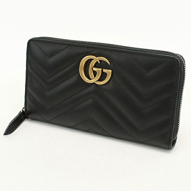 中古 グッチ 長財布ラウンドファスナー レディース ブランド GUCCI ダブルG  レザー 443123 ブラック USDGU118274011