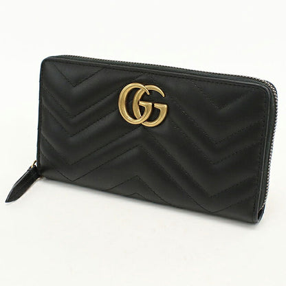 中古 グッチ 長財布ラウンドファスナー レディース ブランド GUCCI ダブルG  レザー 443123 ブラック USDGU118274011
