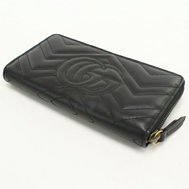 中古 グッチ 長財布ラウンドファスナー レディース ブランド GUCCI ダブルG  レザー 443123 ブラック USDGU118274011