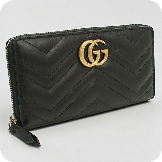 中古 グッチ 長財布ラウンドファスナー レディース ブランド GUCCI ダブルG  レザー 443123 ブラック USDGU118274011