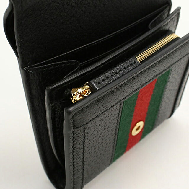 中古 グッチ 二つ折り財布 二折財布 コンパクト レディース ブランド GUCCI オフィディア ミディアムウォレット レザー 598662 ブラック USDGU118373011