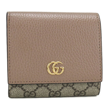 中古 グッチ 二つ折り財布 二折財布 コンパクト レディース ブランド GUCCI ダブルG ミディアムウォレット レザー 598587 ベージュ USDGU118378011
