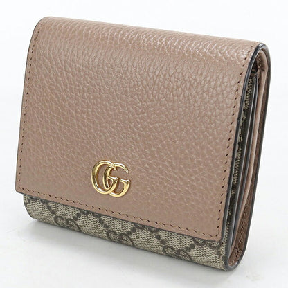 中古 グッチ 二つ折り財布 二折財布 コンパクト レディース ブランド GUCCI ダブルG ミディアムウォレット レザー 598587 ベージュ USDGU118378011