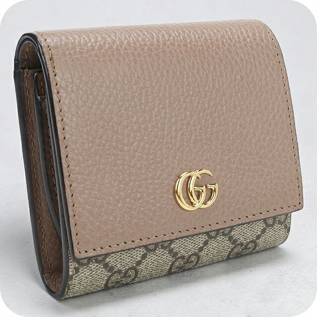 中古 グッチ 二つ折り財布 二折財布 コンパクト レディース ブランド GUCCI ダブルG ミディアムウォレット レザー 598587 ベージュ USDGU118378011