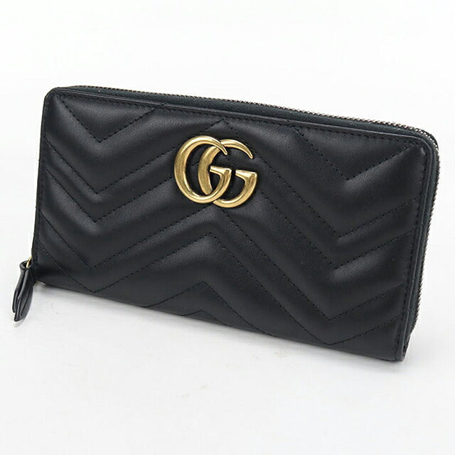 中古 グッチ 長財布ラウンドファスナー レディース ブランド GUCCI GGマーモント  レザー 443123 ブラック USDGU118422011