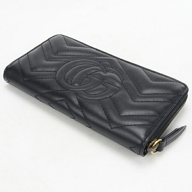 中古 グッチ 長財布ラウンドファスナー レディース ブランド GUCCI GGマーモント  レザー 443123 ブラック USDGU118422011