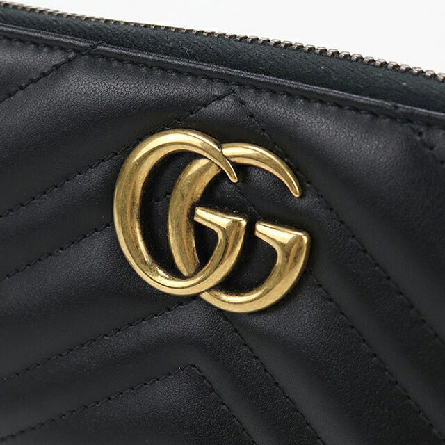 中古 グッチ 長財布ラウンドファスナー レディース ブランド GUCCI GGマーモント  レザー 443123 ブラック USDGU118422011