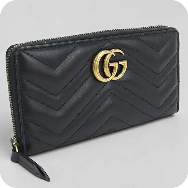 中古 グッチ 長財布ラウンドファスナー レディース ブランド GUCCI GGマーモント  レザー 443123 ブラック USDGU118422011