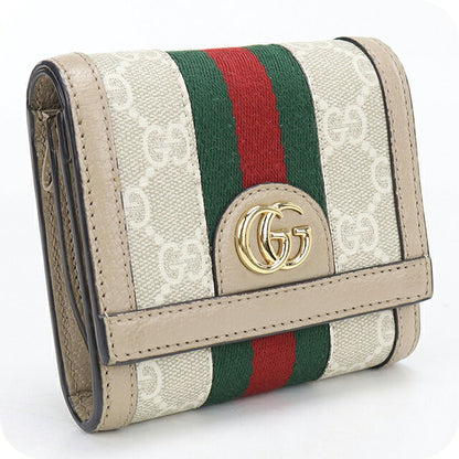 中古 グッチ 二つ折り財布 二折財布 コンパクト レディース ブランド GUCCI オフィディア ミディアム ウォレット レザー 598662 ベージュ USDGU118431011