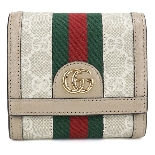 中古 グッチ 二つ折り財布 二折財布 コンパクト レディース ブランド GUCCI オフィディア ミディアム ウォレット レザー 598662 ベージュ USDGU118431011