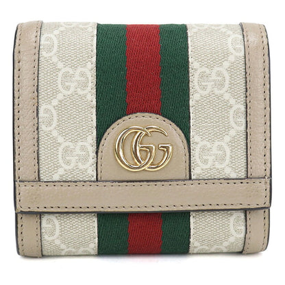 中古 グッチ 二つ折り財布 二折財布 コンパクト レディース ブランド GUCCI オフィディア ミディアム ウォレット レザー 598662 ベージュ USDGU118431011