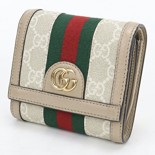 中古 グッチ 二つ折り財布 二折財布 コンパクト レディース ブランド GUCCI オフィディア ミディアム ウォレット レザー 598662 ベージュ USDGU118431011