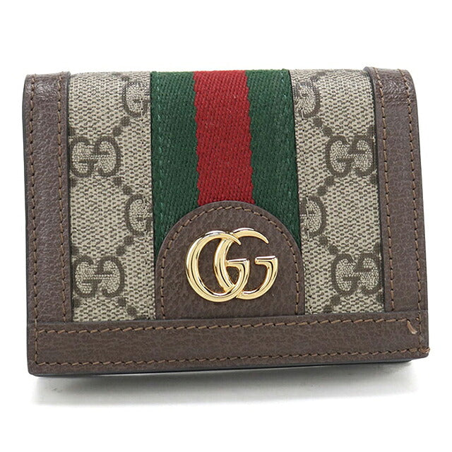 中古 グッチ 二つ折り財布 二折財布 コンパクト レディース ブランド GUCCI オフィディア GGカードケース ウォレット 523155 ベージュ USDGU118491011