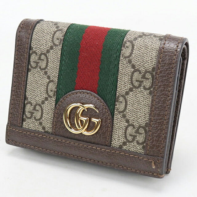 中古 グッチ 二つ折り財布 二折財布 コンパクト レディース ブランド GUCCI オフィディア GGカードケース ウォレット 523155 ベージュ USDGU118491011