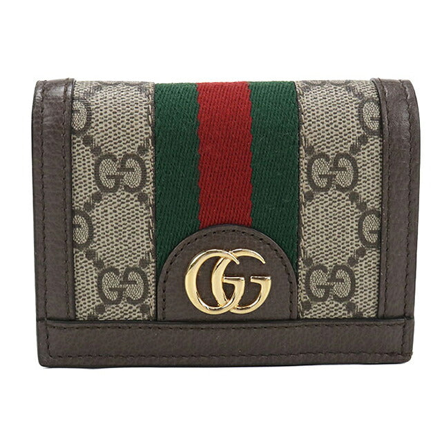 中古 グッチ 二つ折り財布 二折財布 コンパクト レディース ブランド GUCCI オフィディア GG カードケース ウォレット 523155 ベージュ USDGU119420011