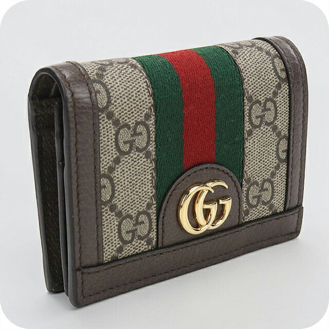 中古 グッチ 二つ折り財布 二折財布 コンパクト レディース ブランド GUCCI オフィディア GG カードケース ウォレット 523155 ベージュ USDGU119420011