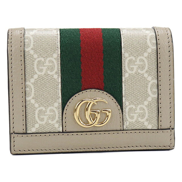 中古 グッチ 二つ折り財布 二折財布 コンパクト レディース ブランド GUCCI オフィディア GG カードケース ウォレット レザー 523155 ベージュ USDGU119464011