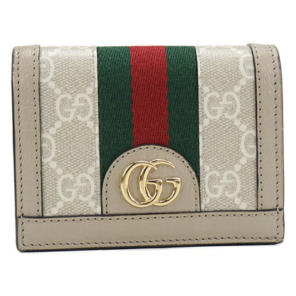 中古 グッチ 二つ折り財布 二折財布 コンパクト レディース ブランド GUCCI オフィディア GG カードケース ウォレット レザー 523155 ベージュ USDGU119464011