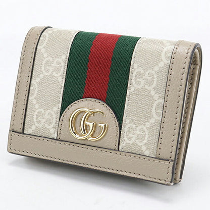 中古 グッチ 二つ折り財布 二折財布 コンパクト レディース ブランド GUCCI オフィディア GG カードケース ウォレット レザー 523155 ベージュ USDGU119464011